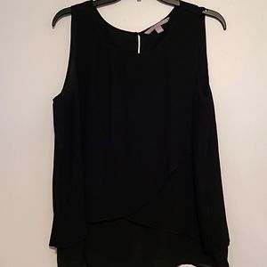 Valarie Steven's black pleated overlay sleeveless blouse Sz L